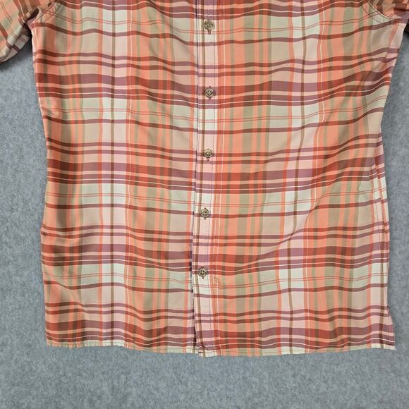 Eddie Bauer Shirt Mens Size Medium Short Sleeve Button Down Peach color Plaid - Picture 5 of 16